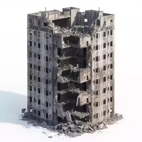 Ruined Urban Apartment Block 3D Model Low-poly 3D model