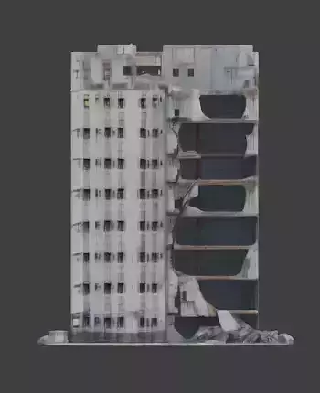 Ruined Urban Apartment Block 3D Model Low-poly 3D model 7