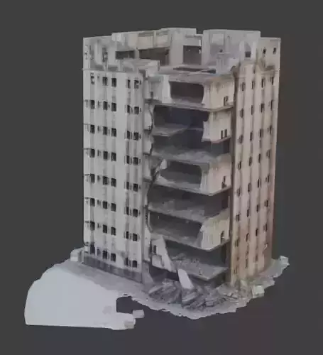 Ruined Urban Apartment Block 3D Model Low-poly 3D model 3