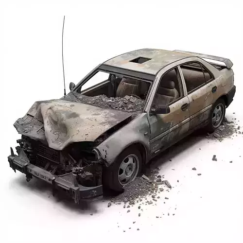 Wrecked Sedan Car Post Apocalyptic 3D Model