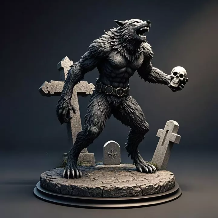 3175Werewolf Howling with Skull Minimalist Statue stl 3D print model