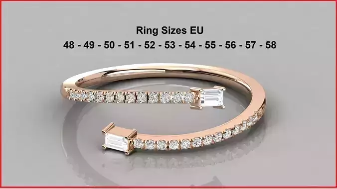 Diamond Ring 3dm stl renders details with 11 ring sizes