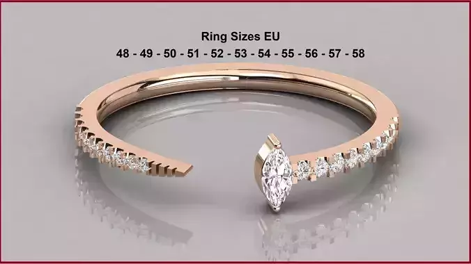 Diamond Ring 3dm stl renders details with 11 ring sizes
