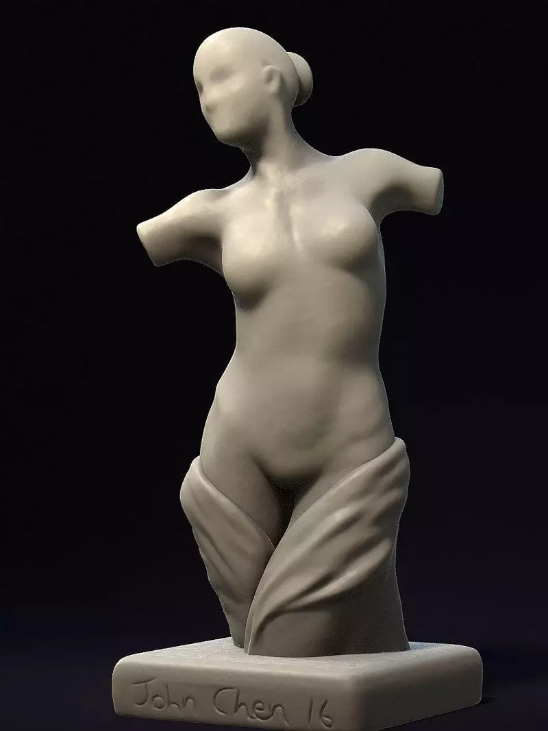 Marble Female Torst Bust Sculpture - OBJ ZTL HIP 3D model
