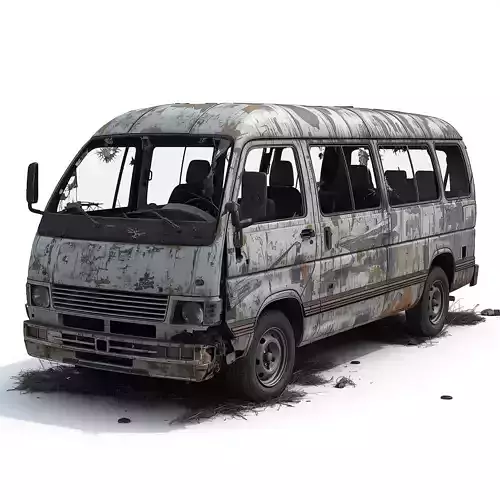Wrecked Passenger Van Post Apocalyptic 3D Model
