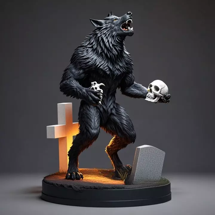 3176Werewolf Howling with Skull Minimalist Statue stl 3D print model