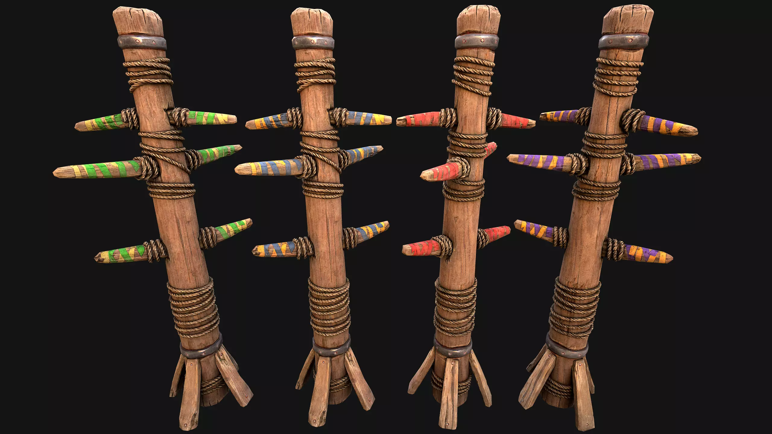 Medieval Wooden Fighting Dummy Furniture Training Camp Low-poly 3D model