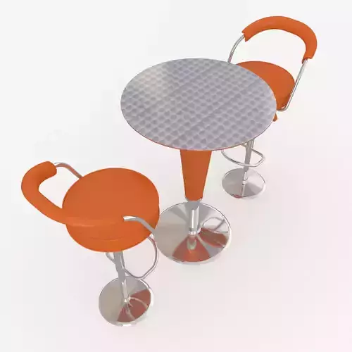 Orange Cocktail table and bar stools 3D model