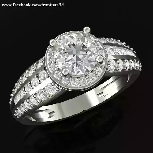 3D White Gold Halo Ring With Diamond