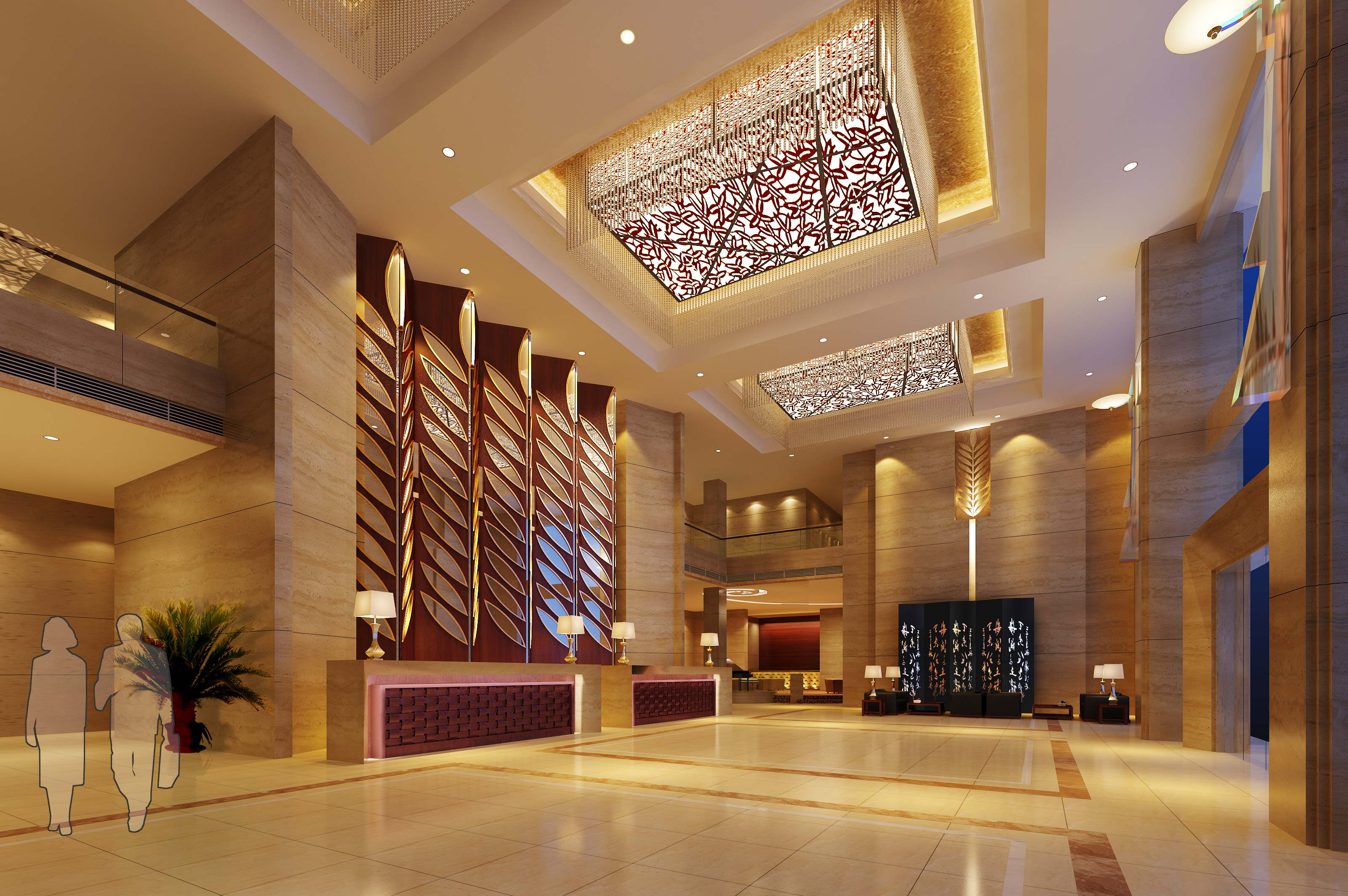 Luxury Lobby With Elegant Ceiling Decor 3d Model Luxury Lobby With Elegant Ceiling Decor 3d Model Max 1