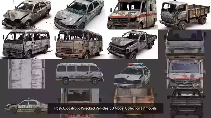 Post-Apocalyptic Wrecked Vehicles 3D Model Collection 3D Model Pack