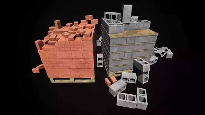 Low Poly PBR Pallets with Bricks and Blocks