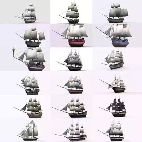 17 sailing ship Low-poly 3D model