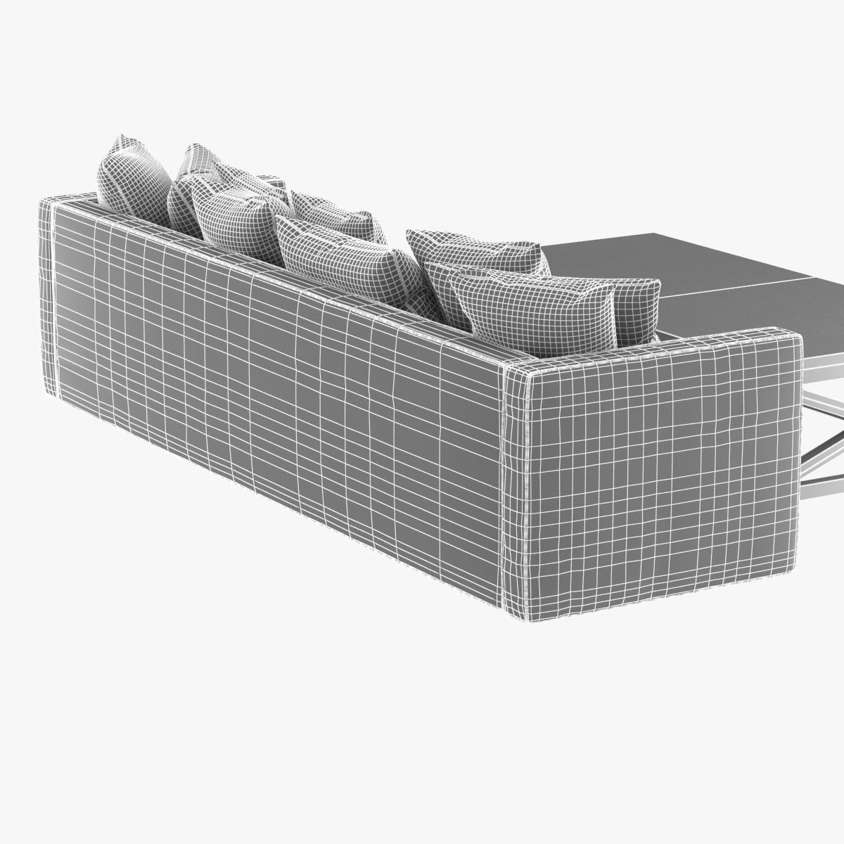 Green Velvet sofa with pillows and cross table 3D model_8