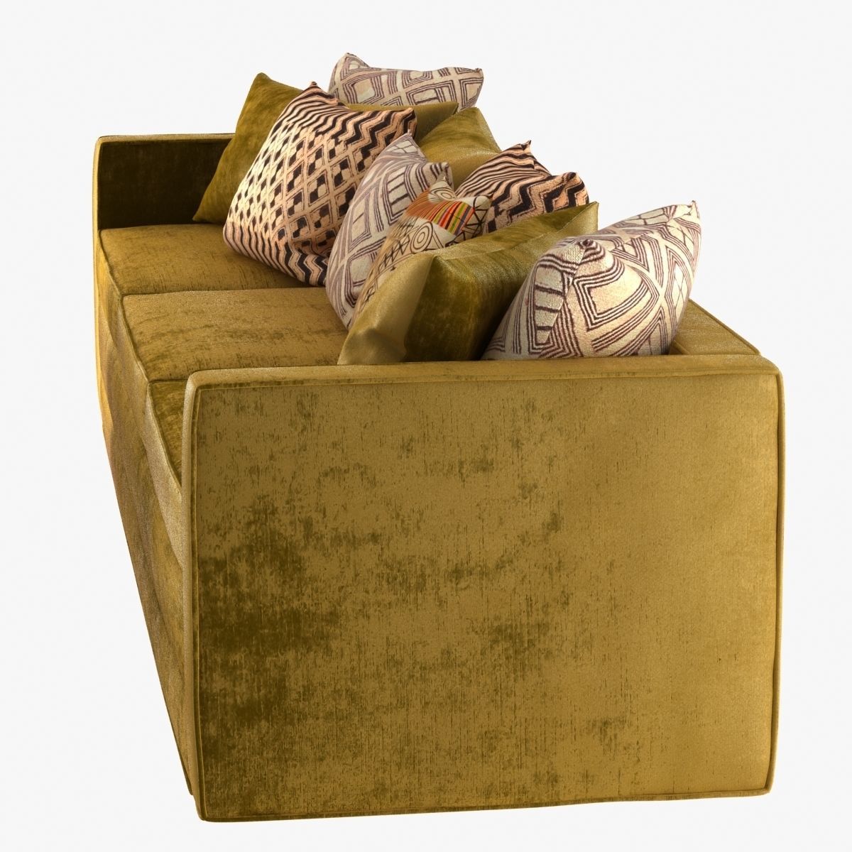 Green Velvet sofa with pillows and cross table 3D model_9