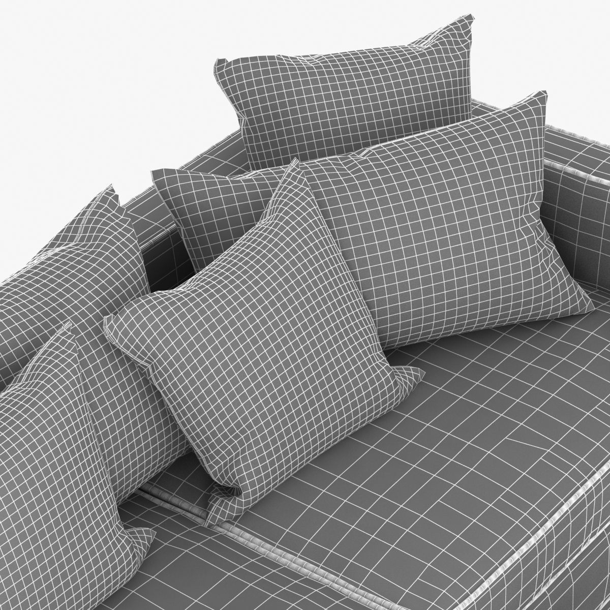 Green Velvet sofa with pillows and cross table 3D model_4