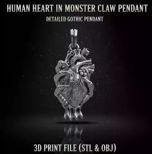 Anatomical Human Heart  Monster Soul Pendant  Gothic  3D Print 