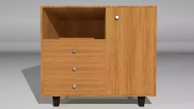 Traditional Wooden Bedside Low-poly 3D model