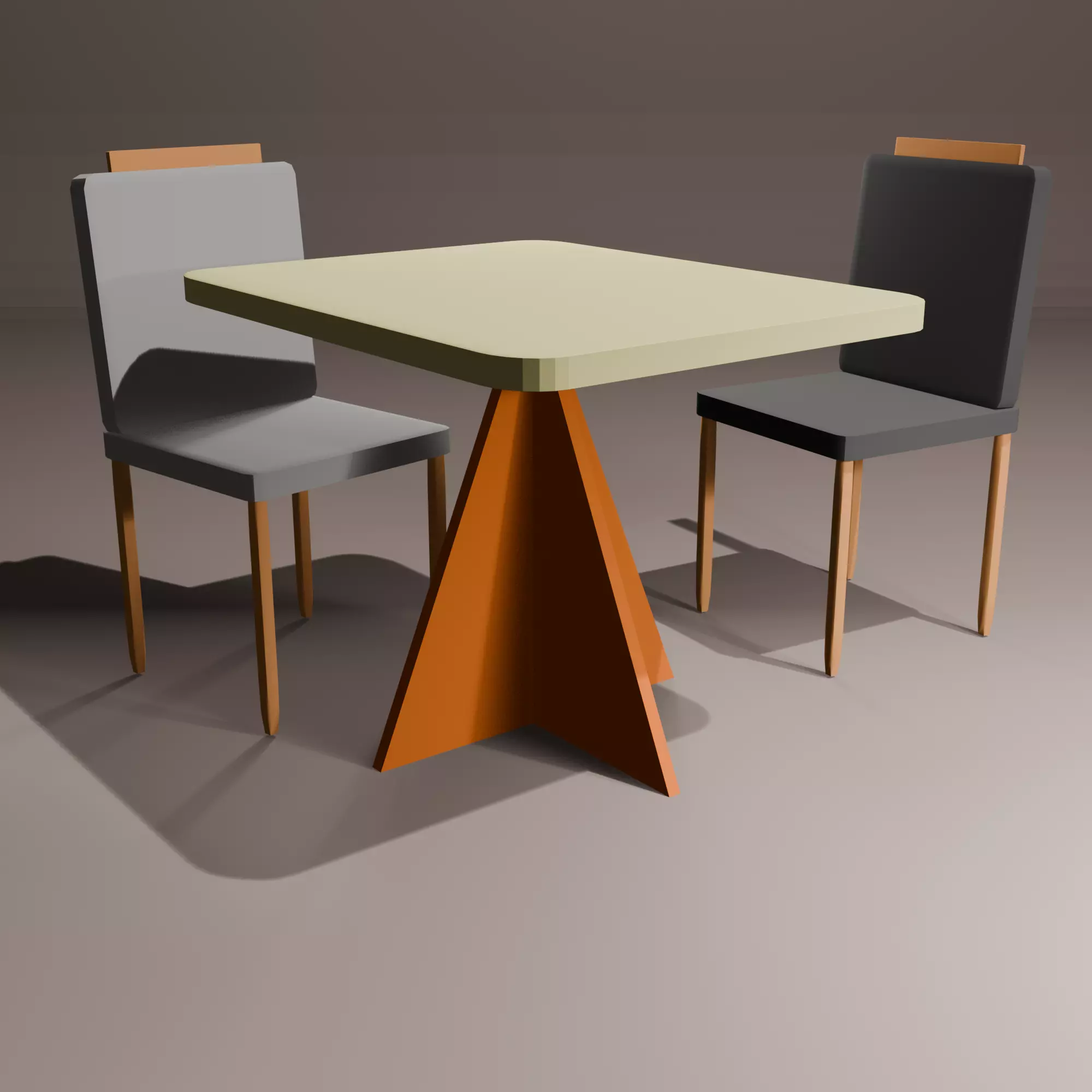 1 mesa e 2 cores de cadeiras Low-poly 3D model