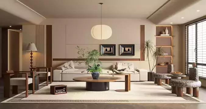 Modern living room 3D model 3D model