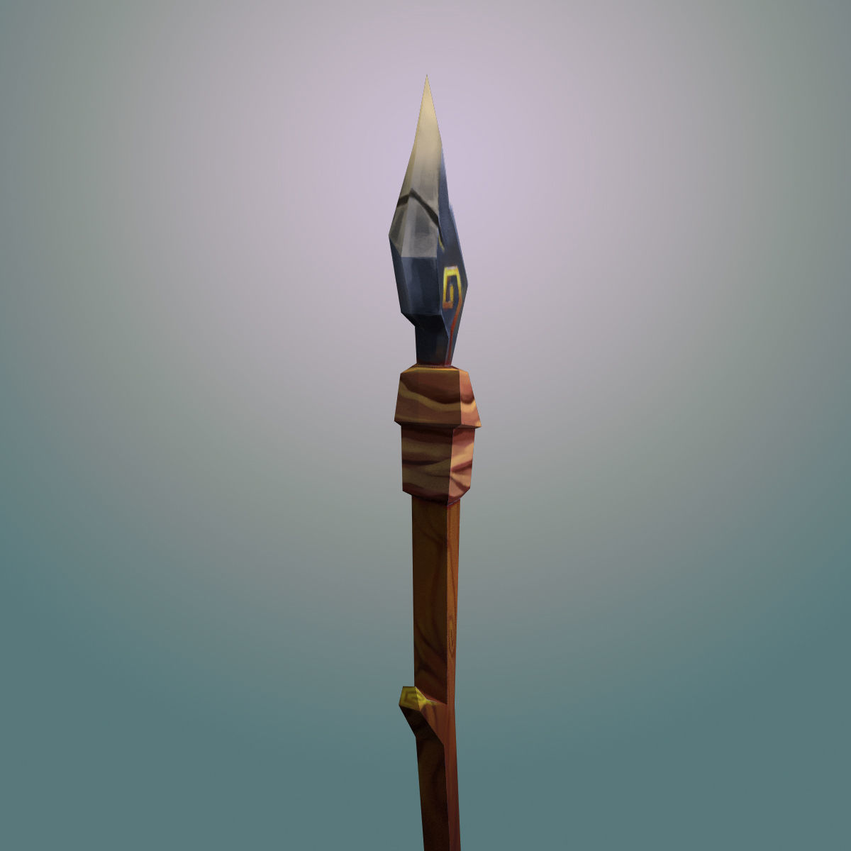 Spear sword with wooden handle Low-poly 3D model_3