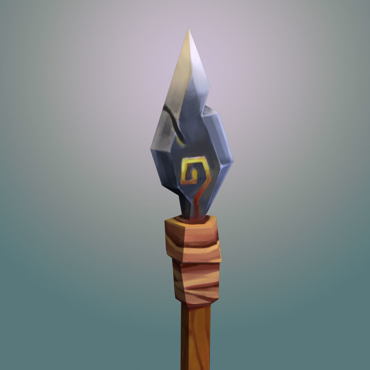 Spear sword with wooden handle Low-poly 3D model_1