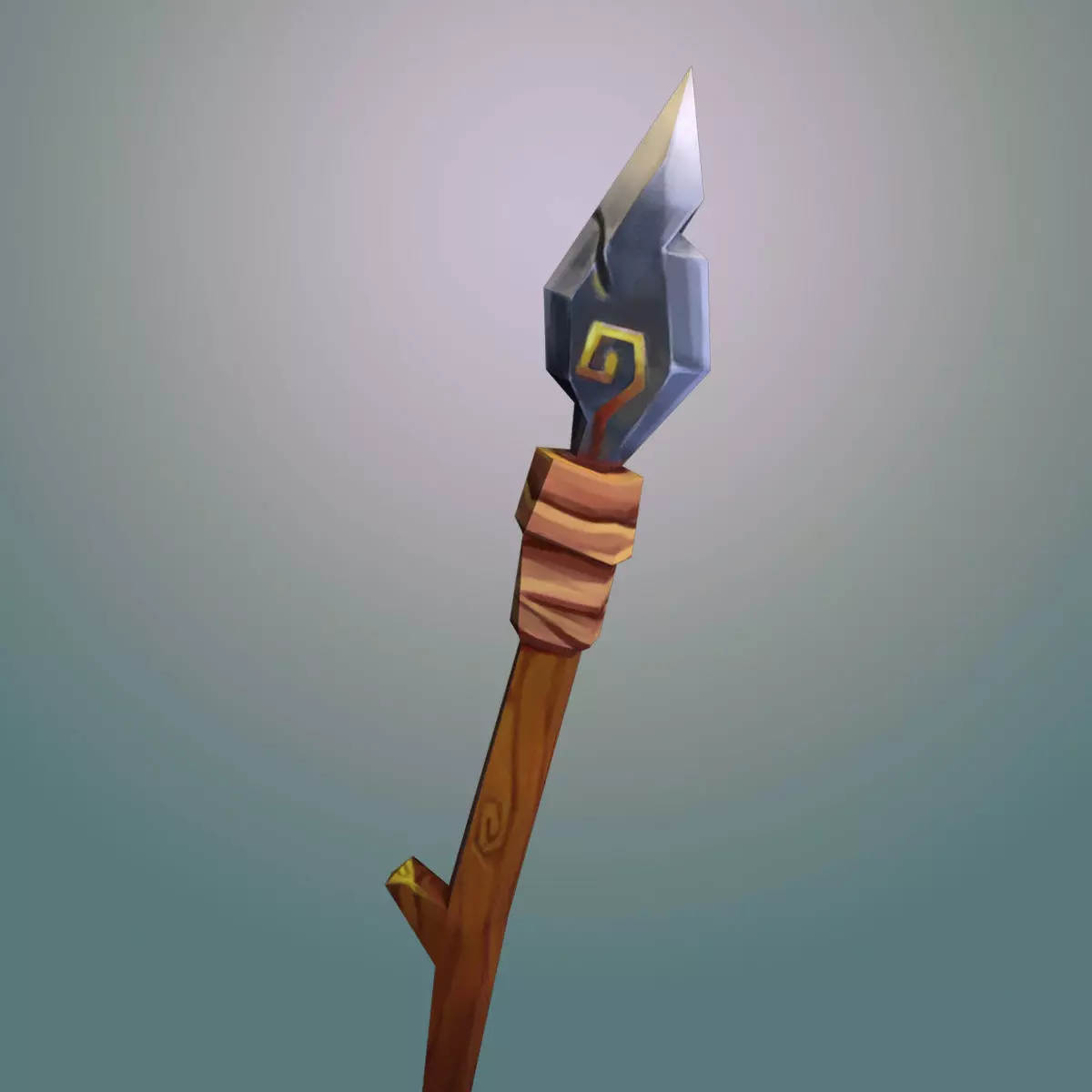 Spear sword with wooden handle Low-poly 3D model_0