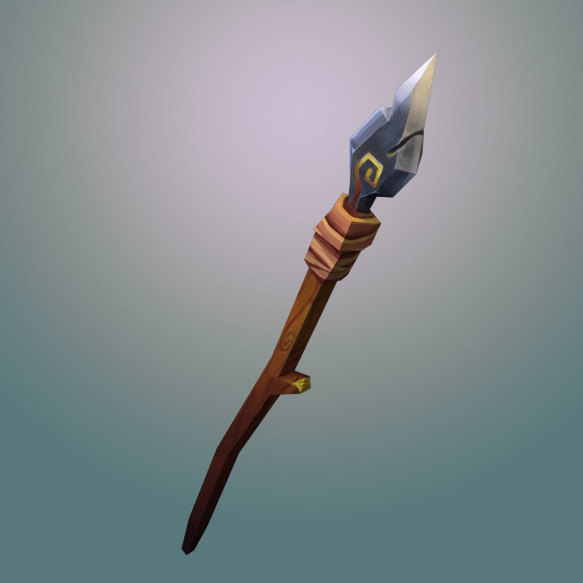 Spear sword with wooden handle Low-poly 3D model_2