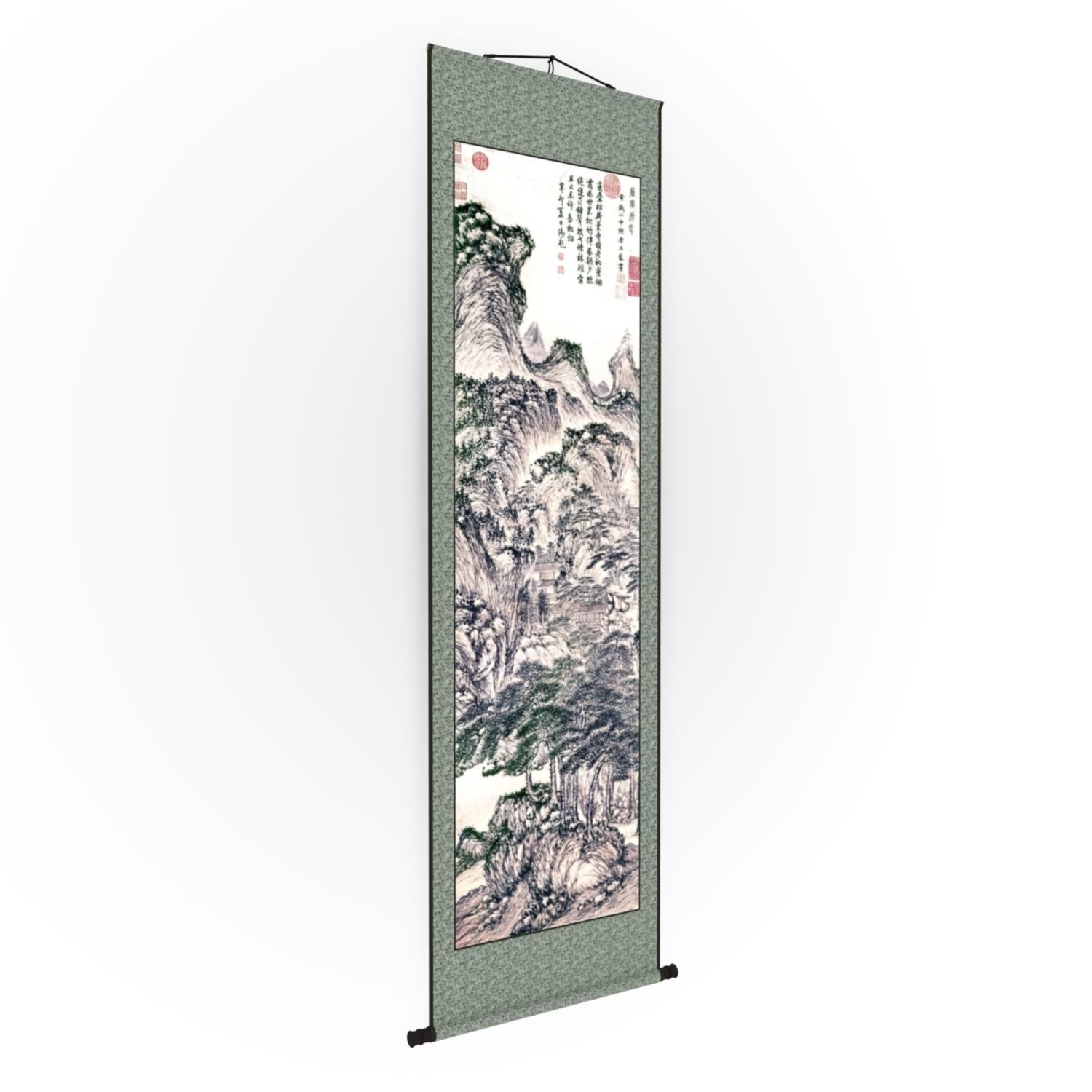 Chinese Hanging Scroll Brush Painting - Chinese Mountain Scenery Low-poly 3D model_1