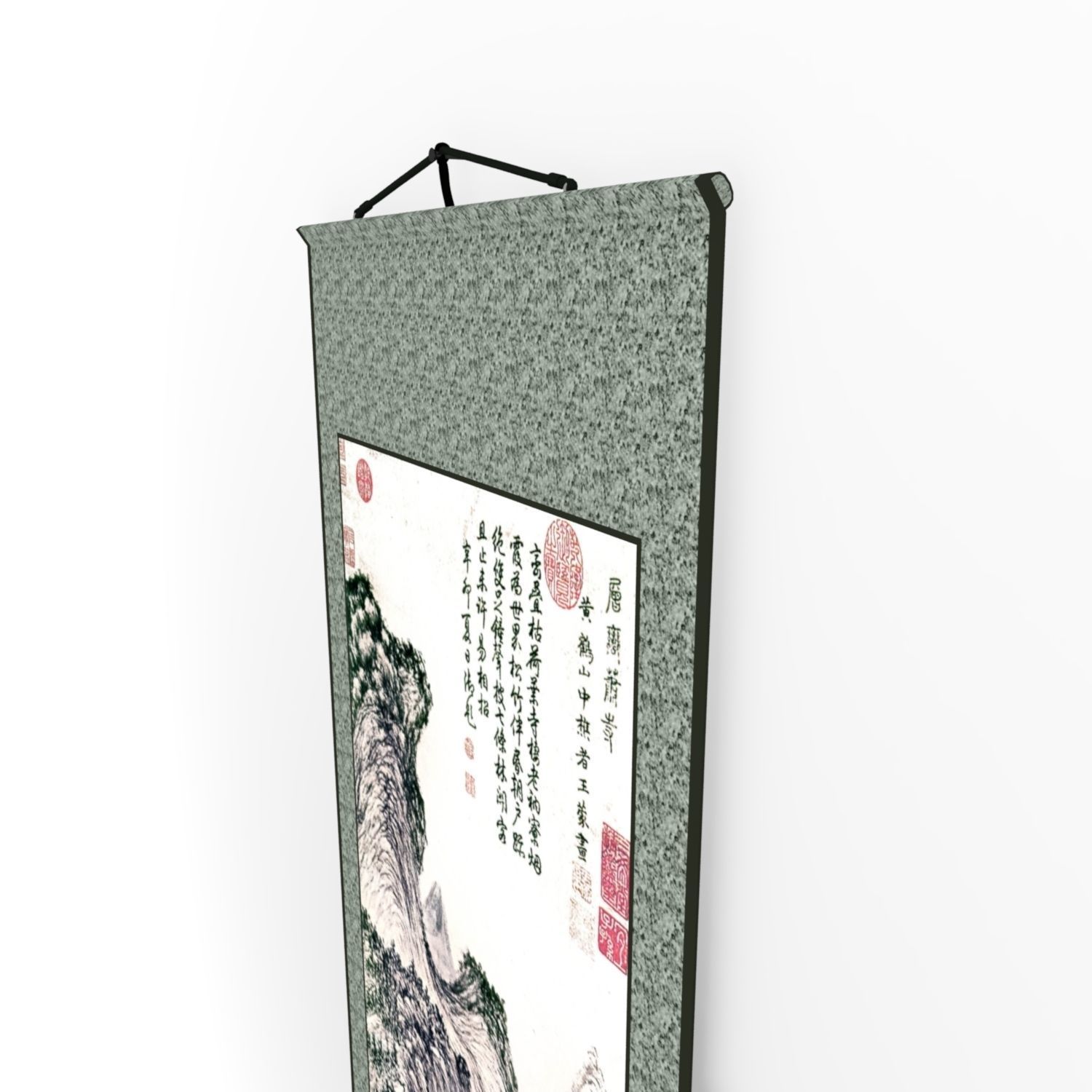 Chinese Hanging Scroll Brush Painting - Chinese Mountain Scenery Low-poly 3D model_11