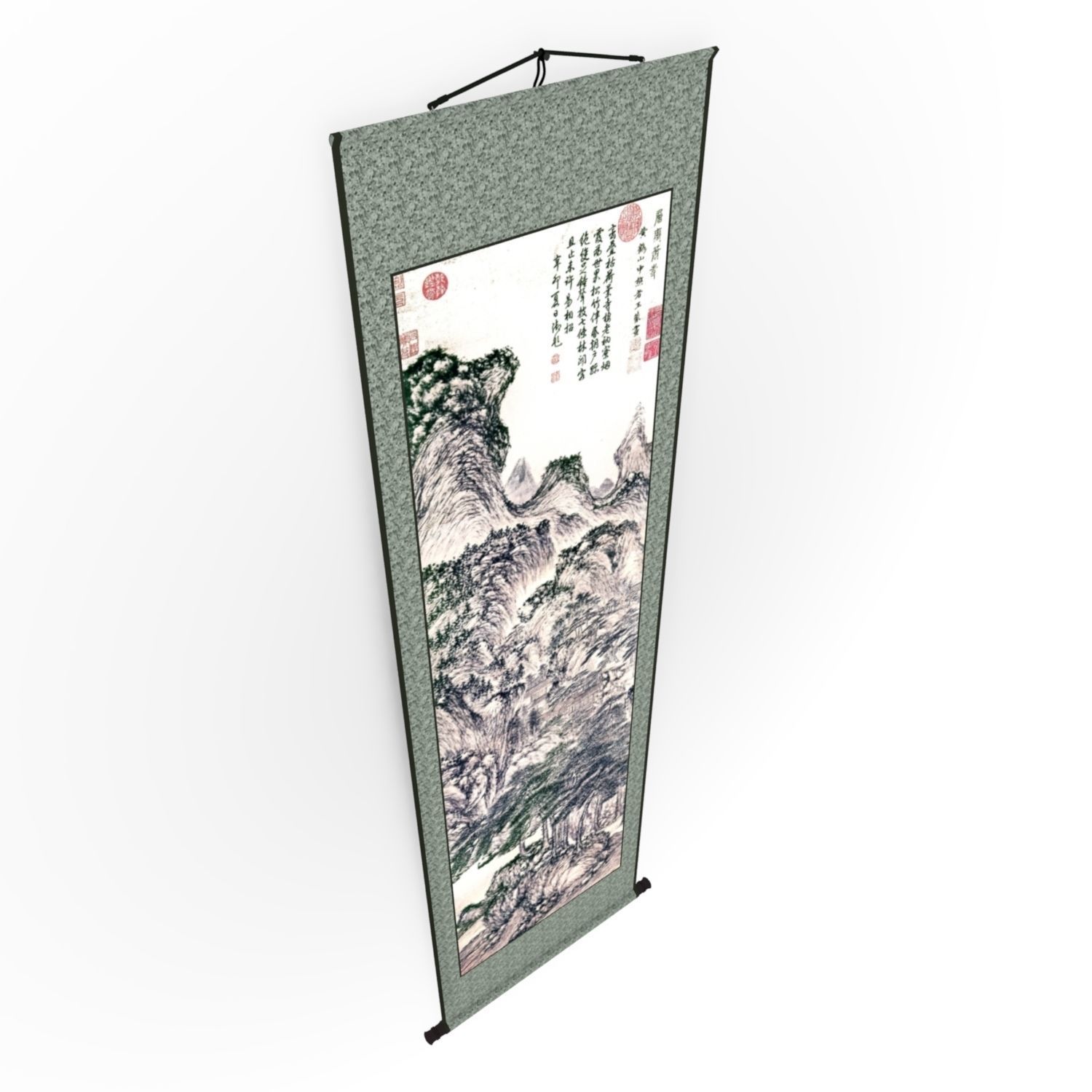 Chinese Hanging Scroll Brush Painting - Chinese Mountain Scenery Low-poly 3D model_2