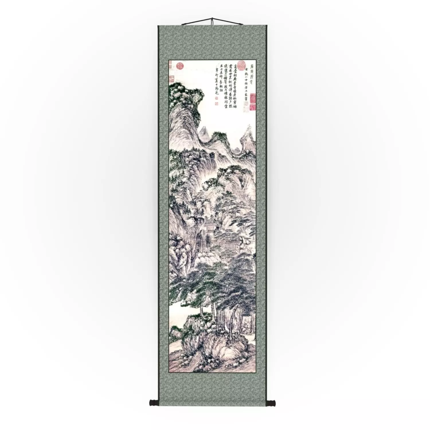 Chinese Hanging Scroll Brush Painting - Chinese Mountain Scenery Low-poly 3D model_0
