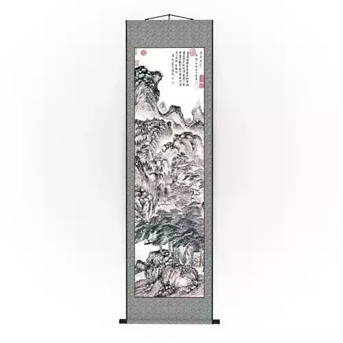 Chinese Hanging Scroll Brush Painting - Chinese Mountain Scenery Low-poly 3D model