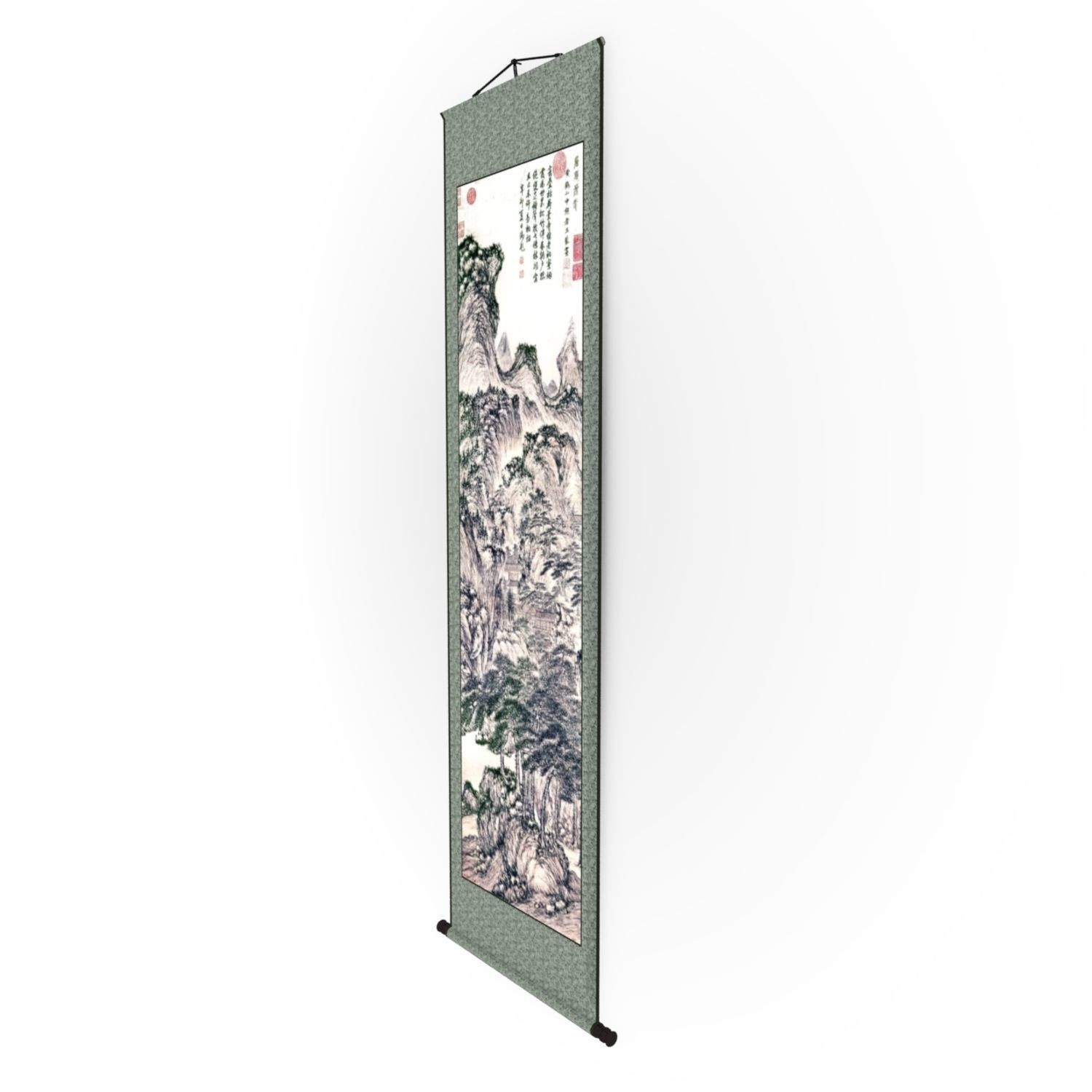 Chinese Hanging Scroll Brush Painting - Chinese Mountain Scenery Low-poly 3D model_3