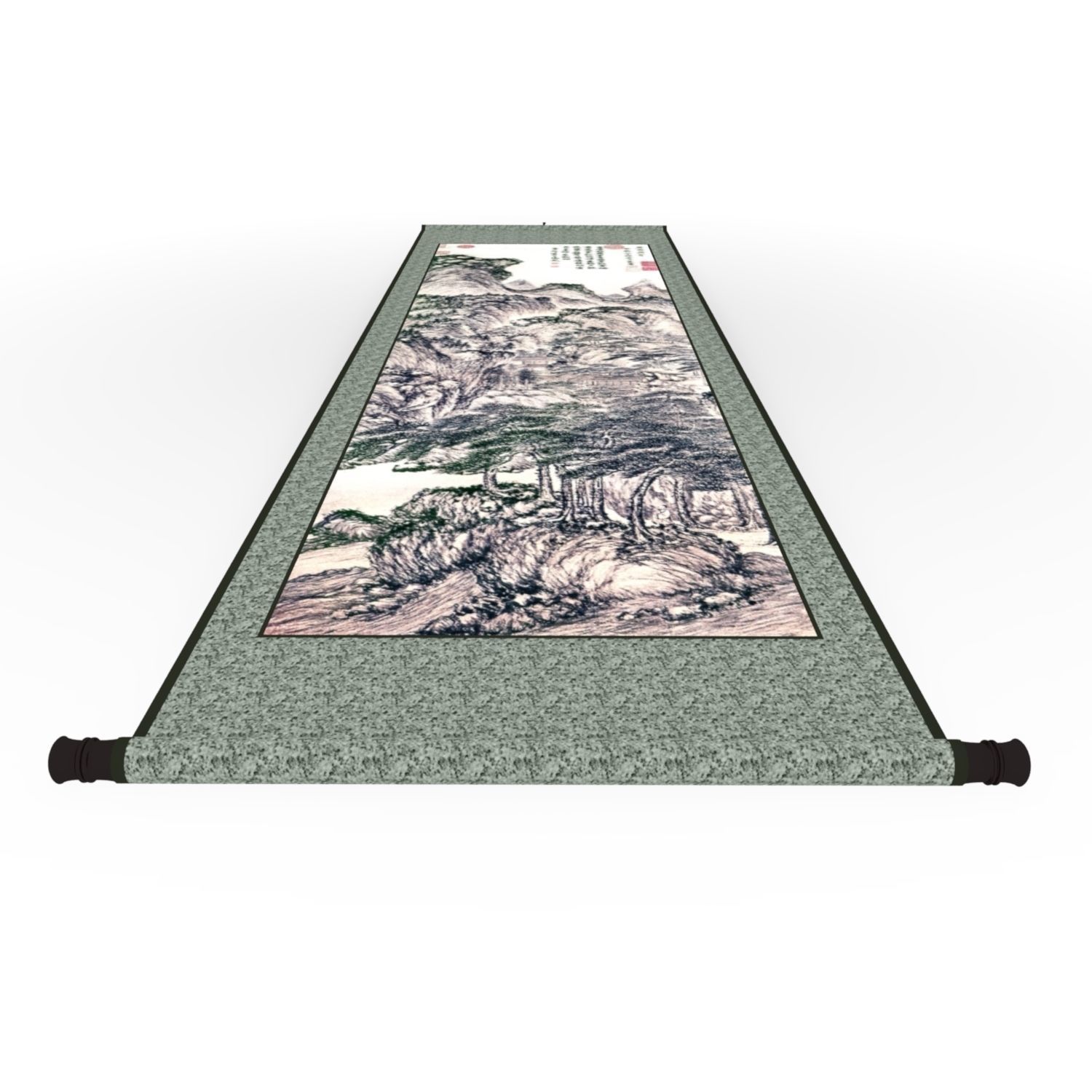 Chinese Hanging Scroll Brush Painting - Chinese Mountain Scenery Low-poly 3D model_4