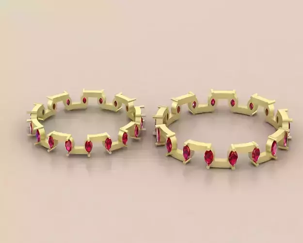 Lightweight Couple Minimal RingSet Marquise Stones 3Dprint model