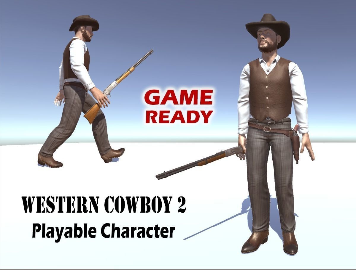Western Cowboy 2 Low-poly 3D model_0