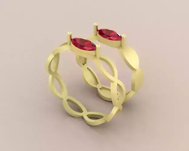 Couple Minimal RingSet Marquise Stones 2Ring 3D print model