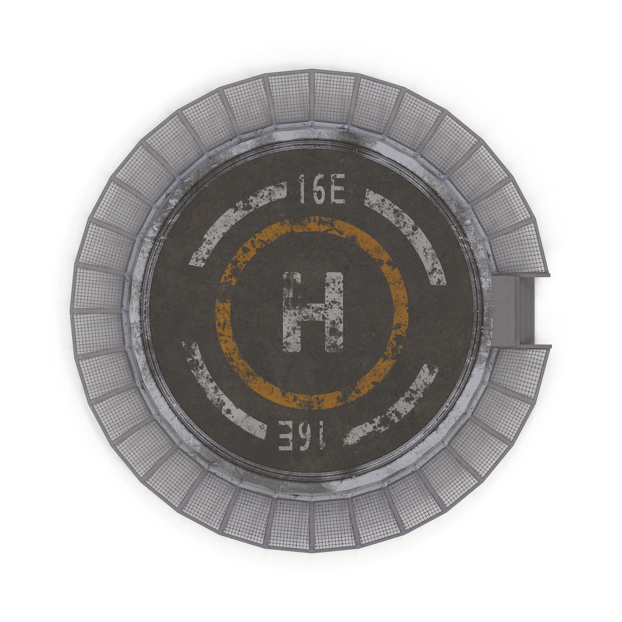 Helipad circular metal plate Low-poly 3D model_8