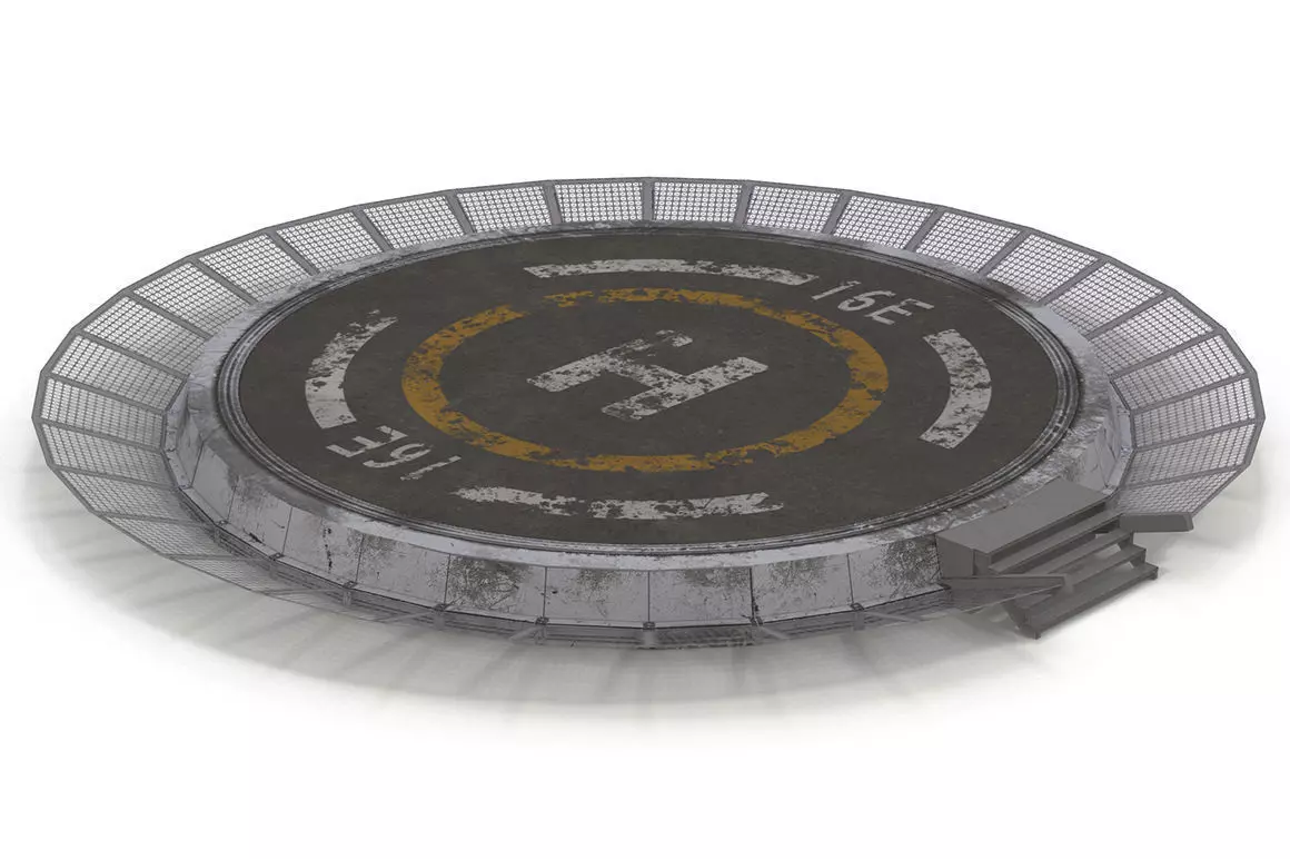 Helipad circular metal plate Low-poly 3D model_0