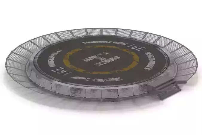 Helipad circular metal plate Low-poly 3D model