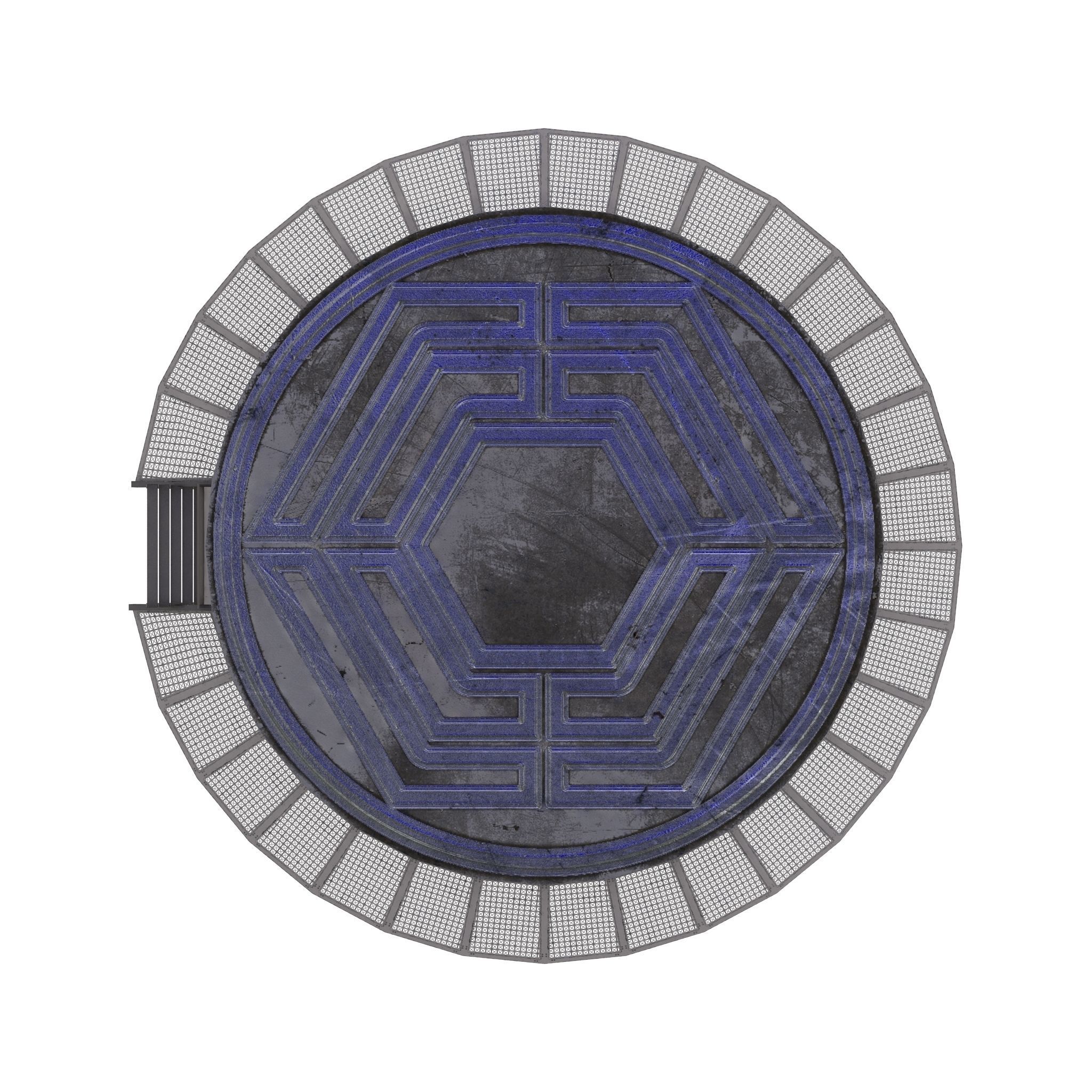 Helipad circular metal plate Low-poly 3D model_9