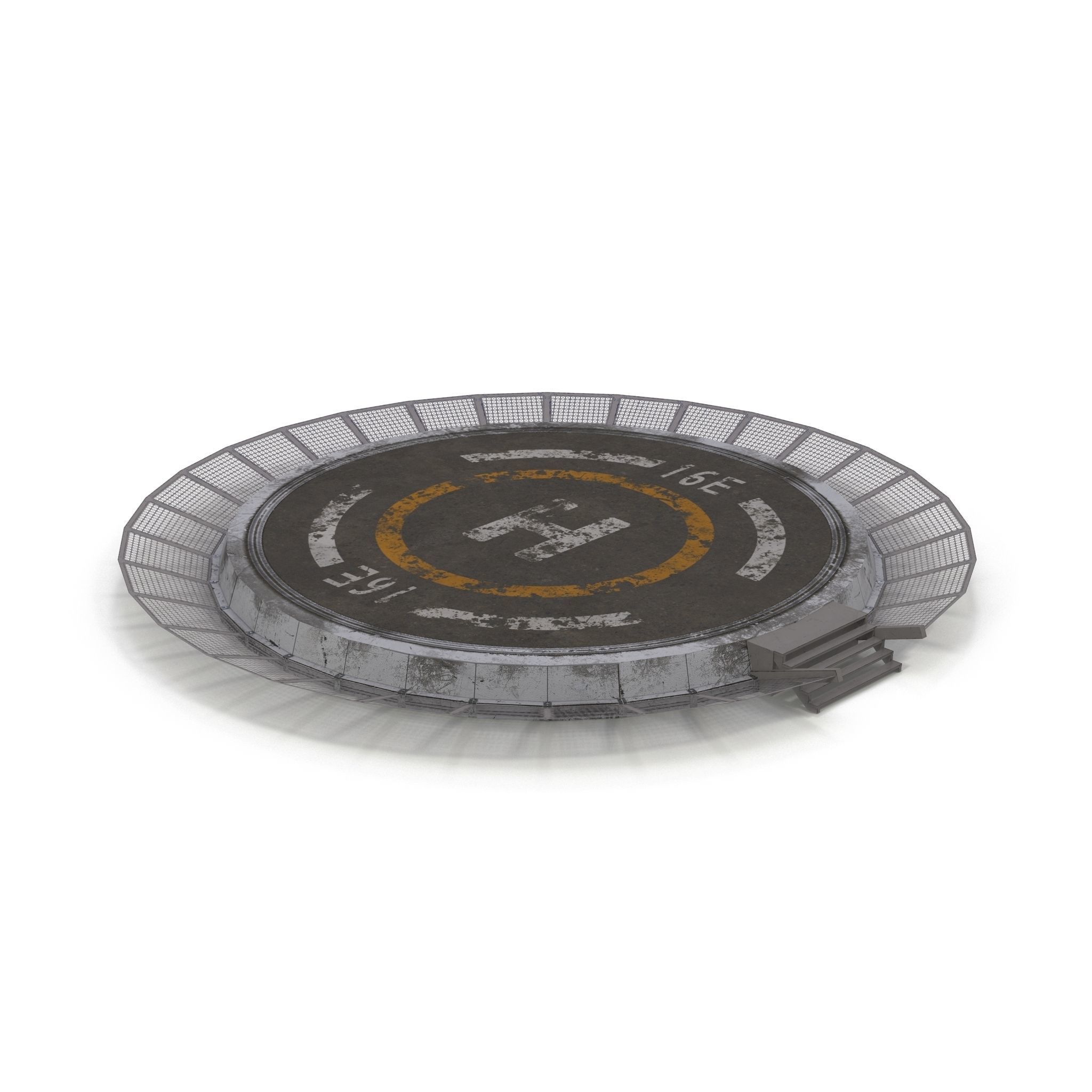 Helipad circular metal plate Low-poly 3D model_4
