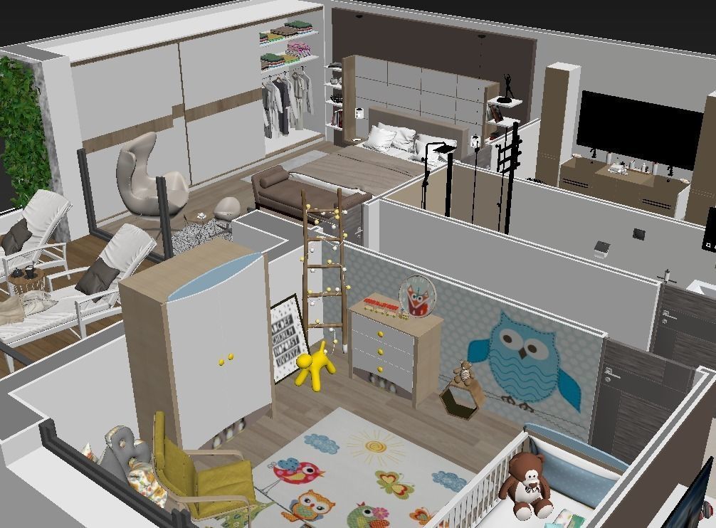 3d floor plan detailled modern 3D model_2