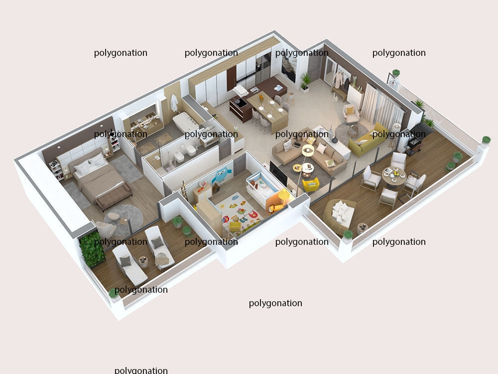3d floor plan detailled modern 3D model_1