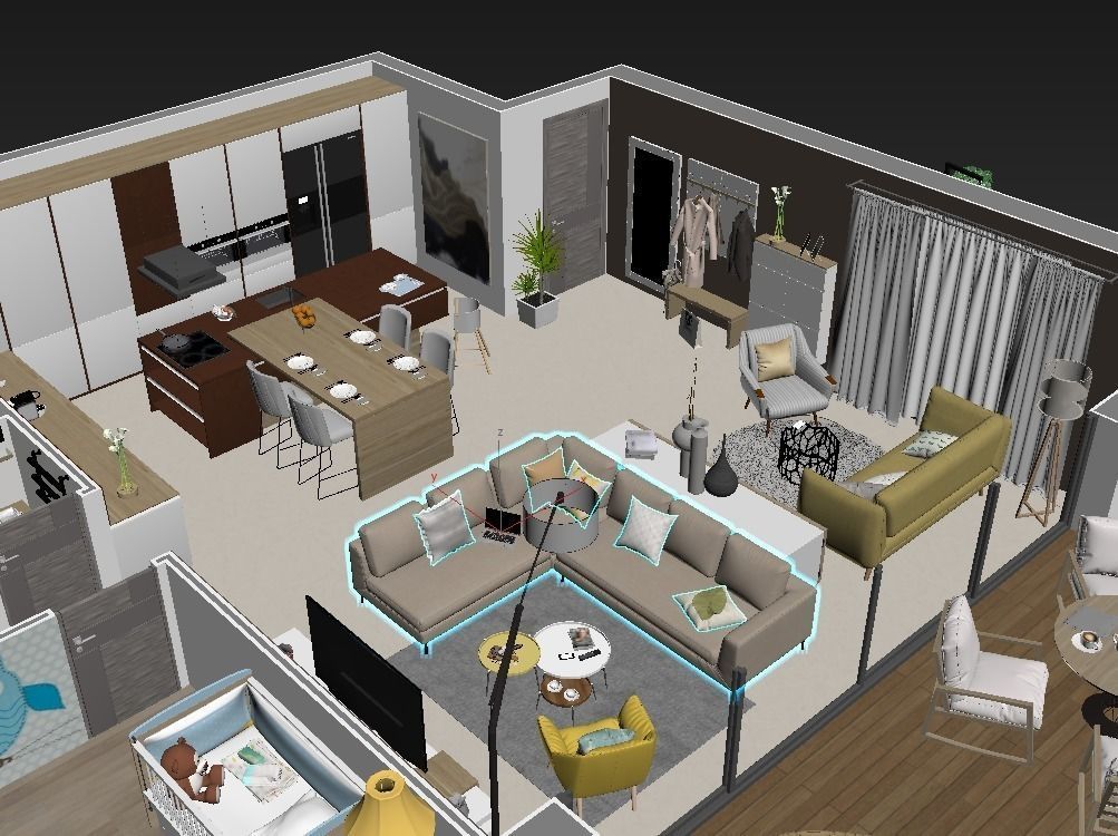 3d floor plan detailled modern 3D model_3