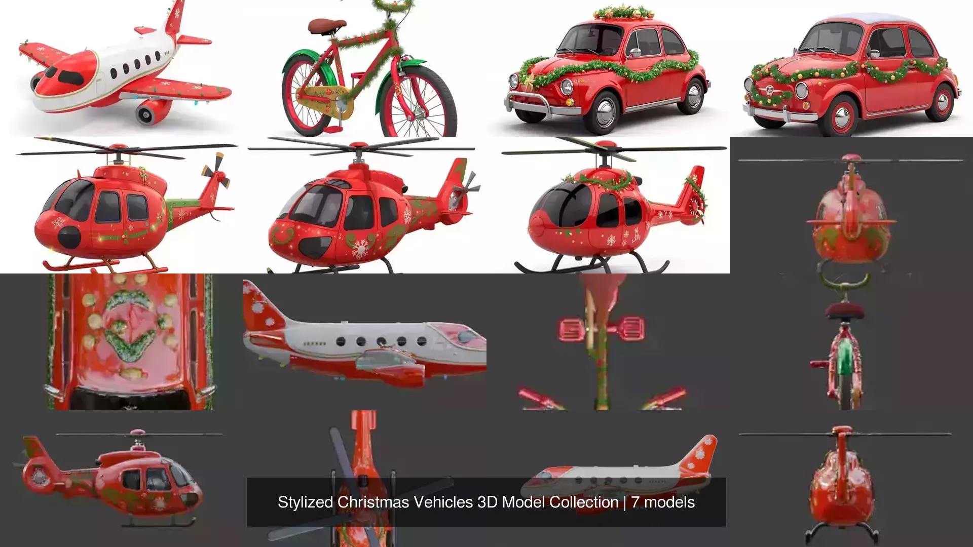 Stylized Christmas Vehicles 3D Model Collection 3D Model Pack