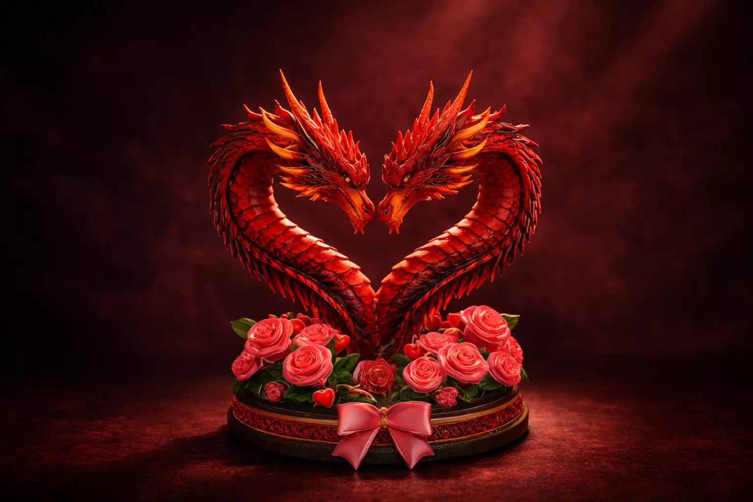Romantic Twin Dragon Heart Sculpture Saint Valentine Dragon 3D print model