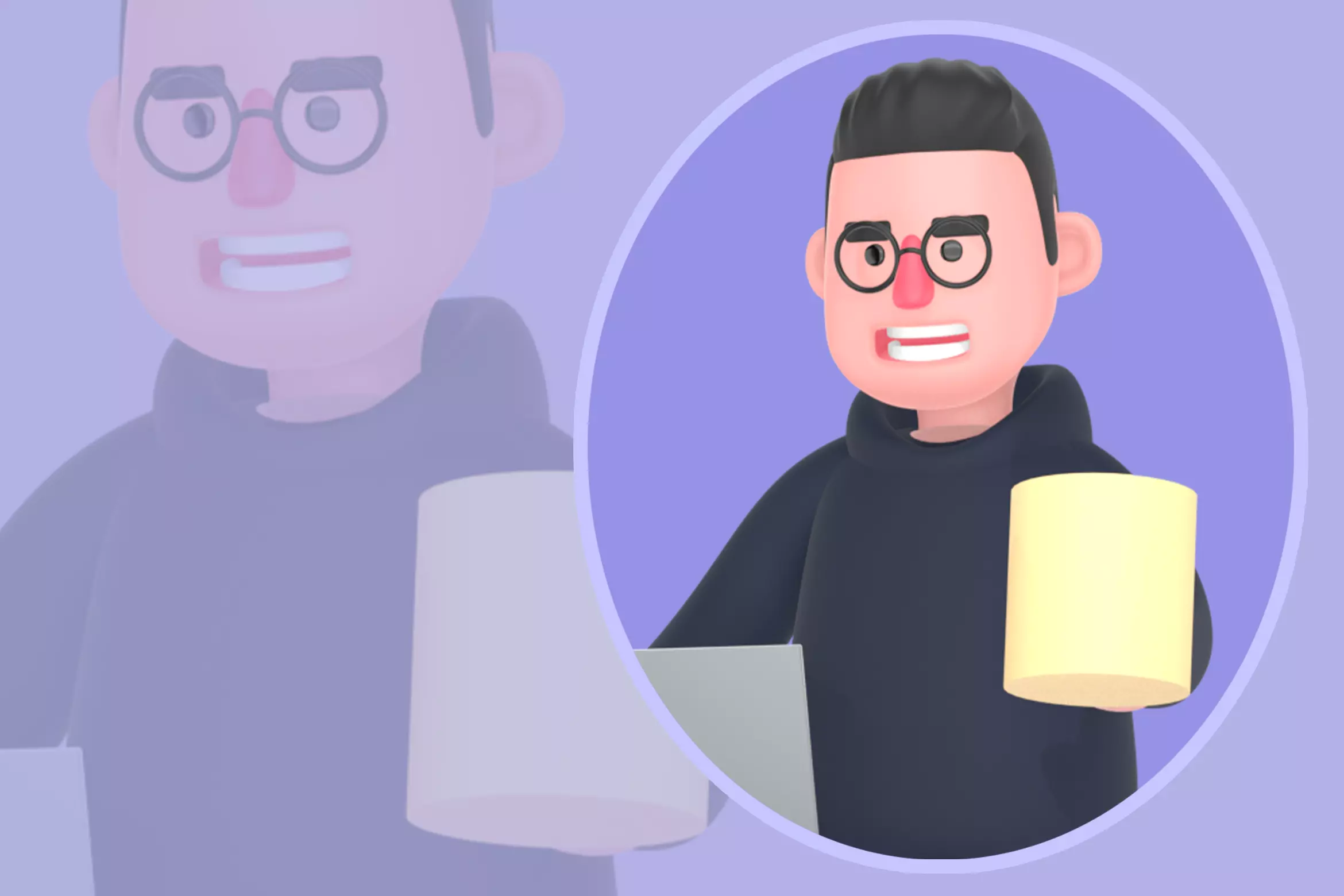 Stylized 3D Male Programmer Character - Working with Coffee 3D model