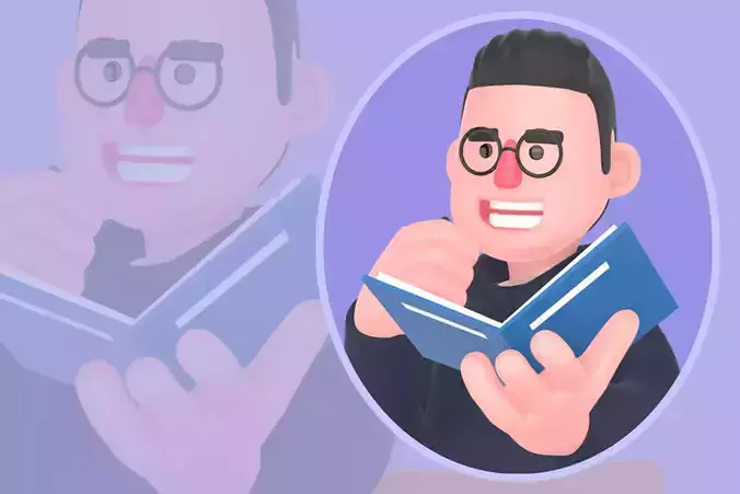 Stylized 3D Male Programmer Character - Thinking Reading Sofa 3D model